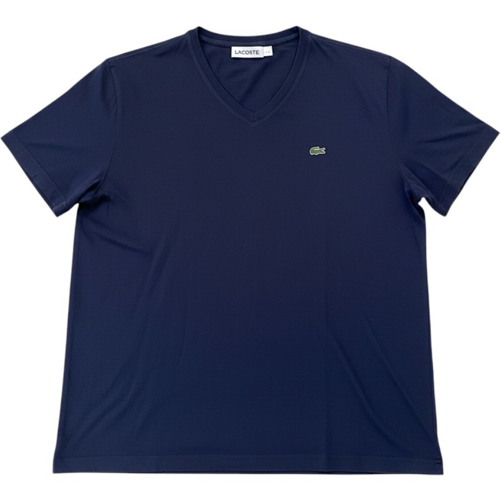 Lacoste V-Neck T-Shirt Mens XL Navy Blue Pima Cotton Logo Short Sleeve Tee